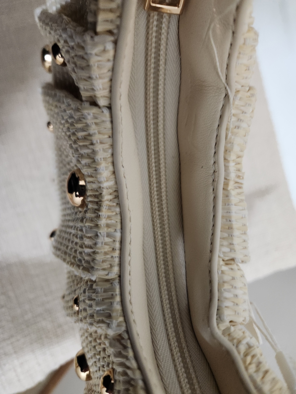 Urban Expressions Cream Woven Hobo Bag with Gold Studs! - Picture 6 of 10